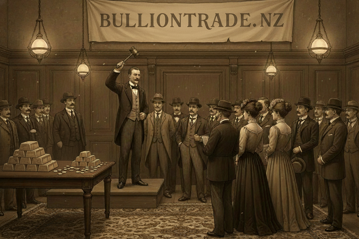 Authentic vintage photograph of bullion auction